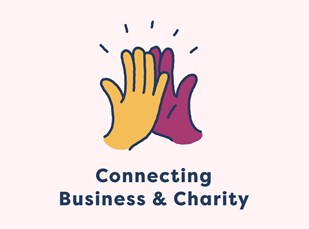 Logo for Connecting Business and Charity showing two hands doing a high five