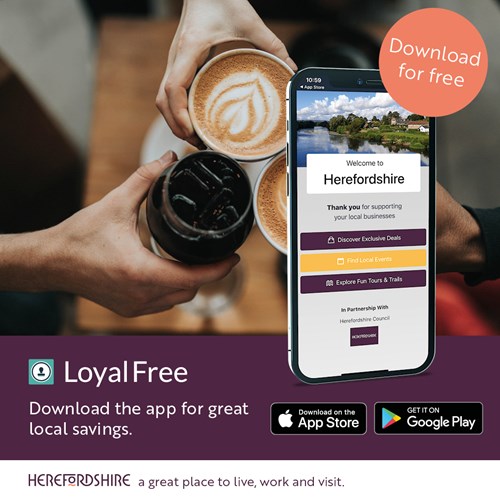 People holding drinks and coffee, alongside the message: LoyalFree. Download the app for great local savings. Download for free from the Apple App Store or Google Play Store