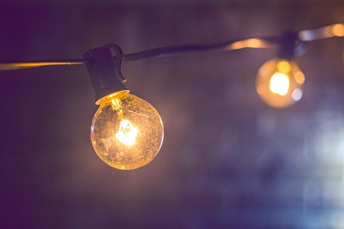 A photo of illuminated light bulbs