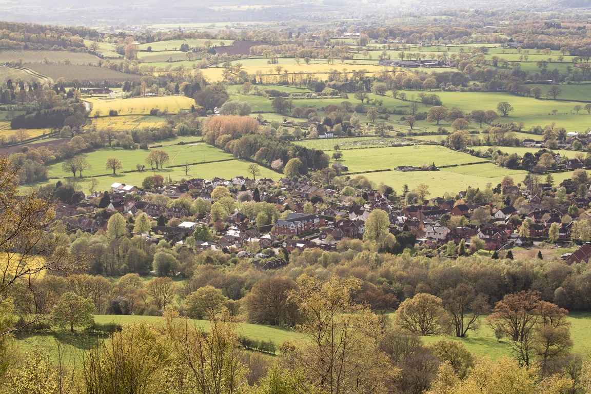 A photo of the Herefordshire countryside with Colwall in the distance