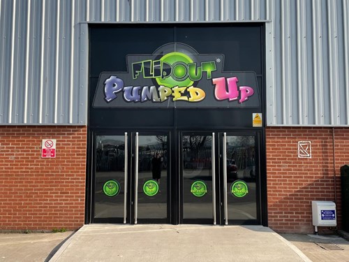 Image of the outside doors of Flip Out Pumped Up
