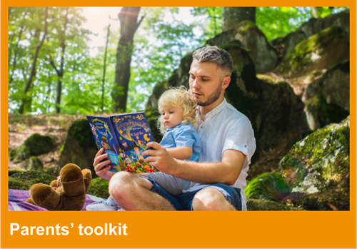 Parents’ toolkit: A toddler and her dad reading together