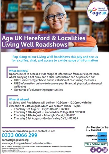 Living Well Roadshows  for more info please contact us on 0333 0066 299