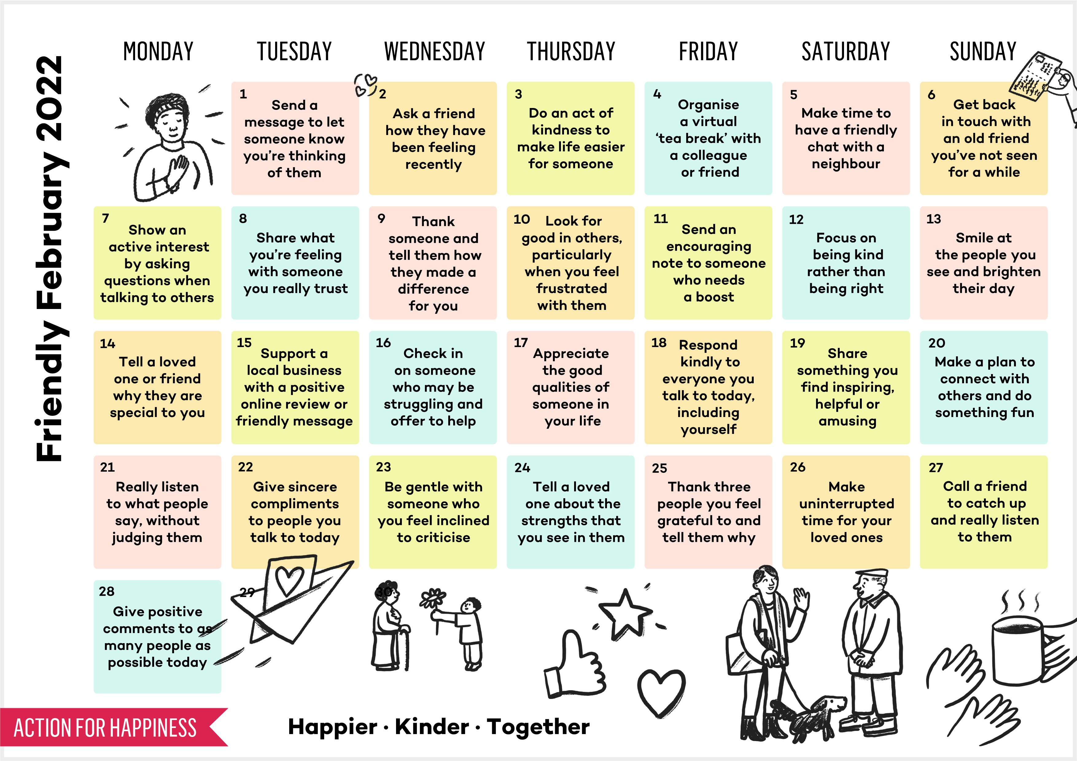 Action for Happiness Friendly February calendar