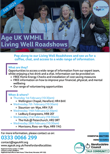 Age UK WMHL Living Well Roadshows for more information please contact us on 0333 0066299 contact@ageukhl.org